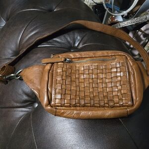 Brown Leather Woven Bag